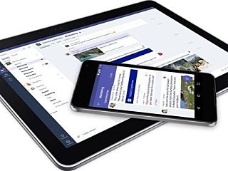 A tablet and smartphone displaying Microsoft Teams, showcasing collaboration features like messaging, file sharing, and team organization tools.