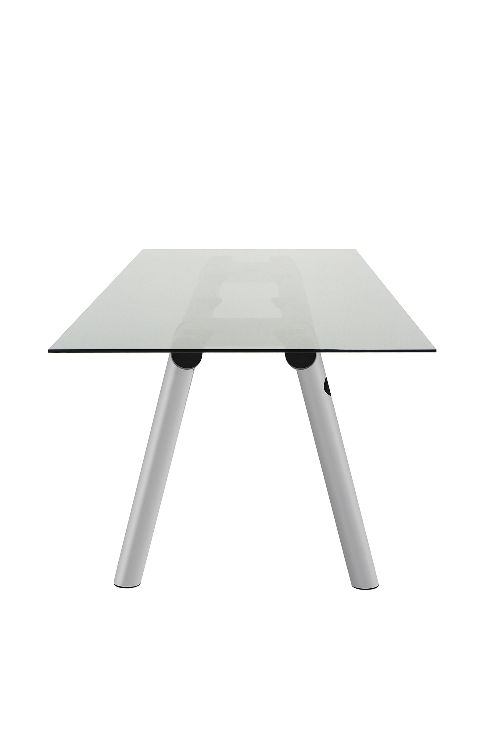 Boa Table grey tinted tempered glass tabletop metallic grey powder coated alu frame copy